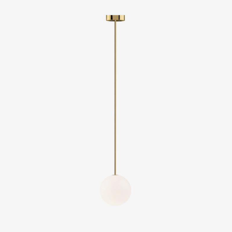 Opal Glass Globe Pendant Light with Brass Finish, Slim Stem