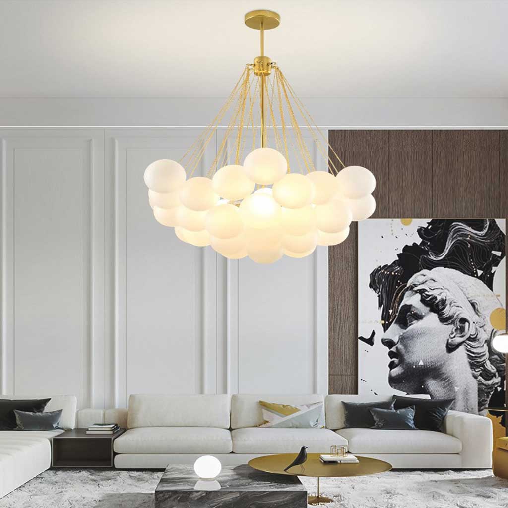 Glass Bubble Cluster Pendant Light with Metal Chain, Black or Gold