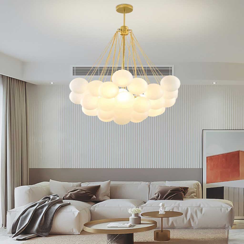 Glass Bubble Cluster Pendant Light with Metal Chain, Black or Gold