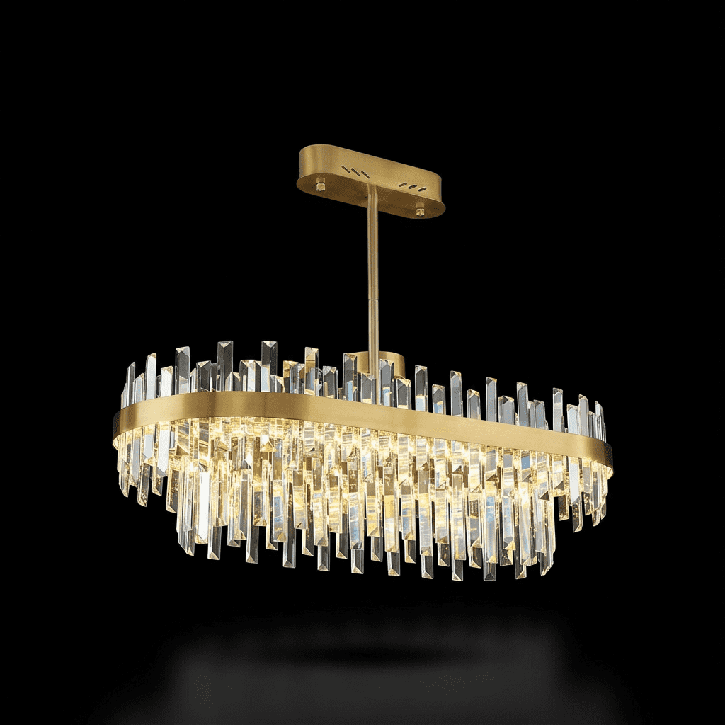 Gold Crystal LED Chandelier, Round or Oval, 60-100cm