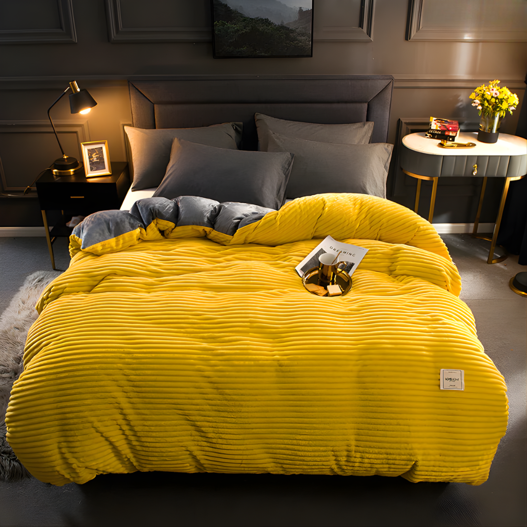 Double-Sided Fleece Duvet Set with Pillowcase, Velvet Feel