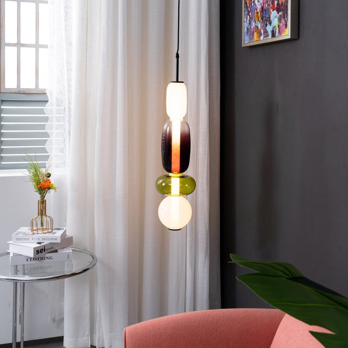 Hand-Blown Glass Pendant Light with Integrated LED, 880 lm