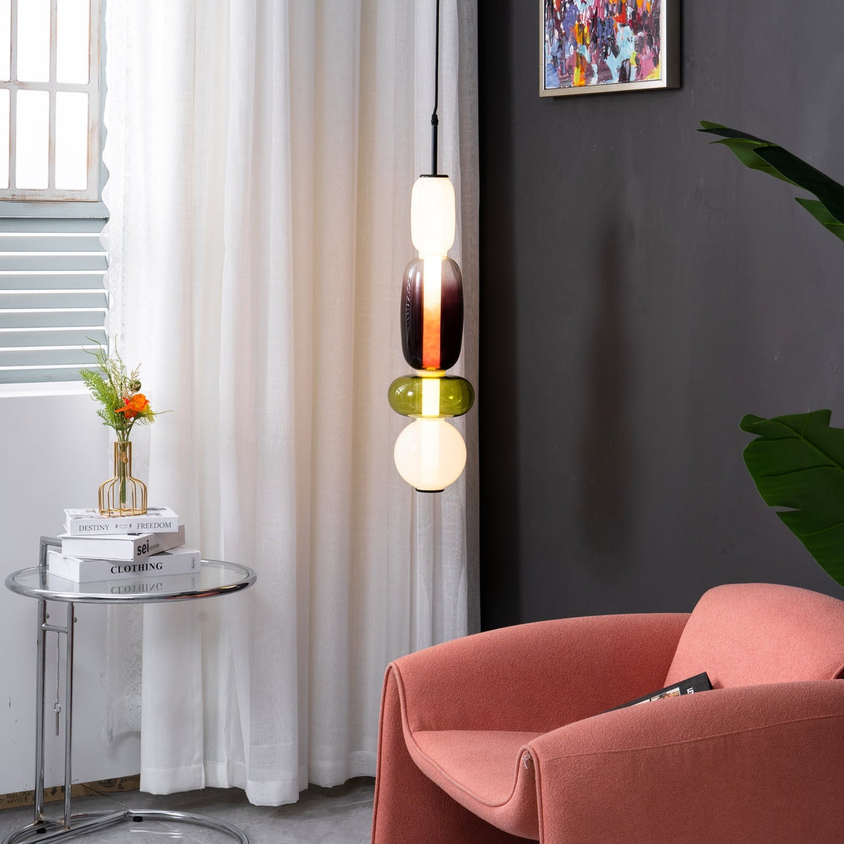 Hand-Blown Glass Pendant Light with Integrated LED, 880 lm