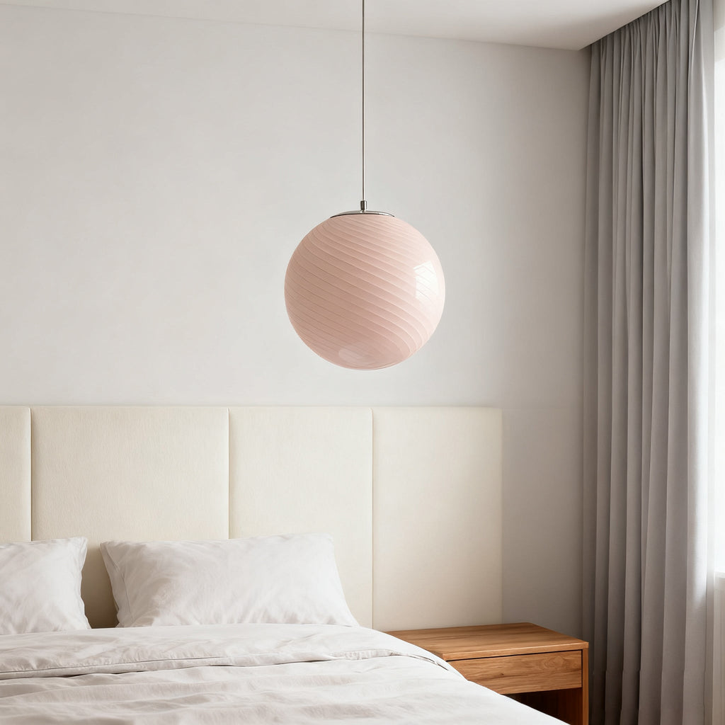Twisted Hand-Blown Glass Pendant Light, Coloured Globe