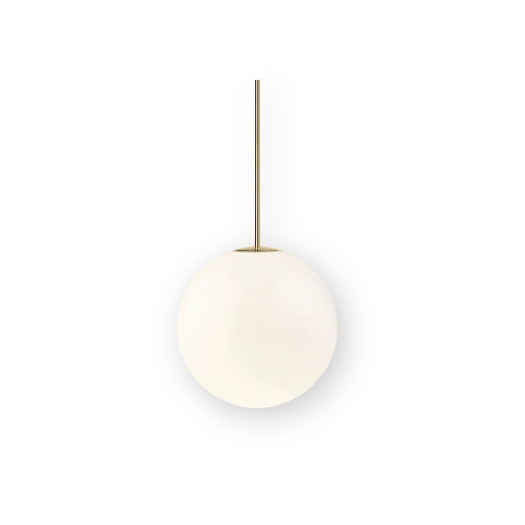Opal Glass Globe Pendant Light with Brass Finish, Slim Stem