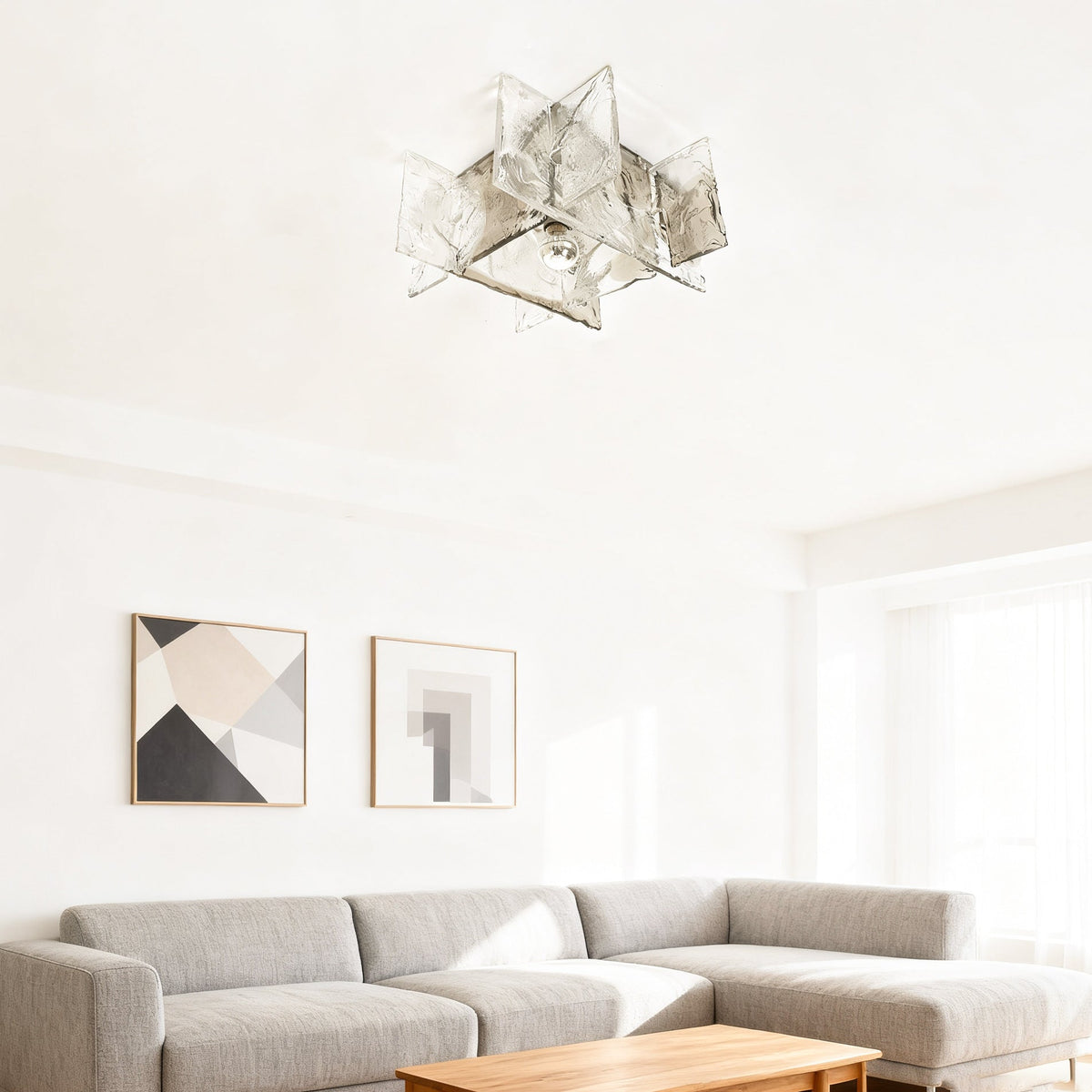 Ice-Effect Glass Ceiling Light, Dimmable, 30cm Diameter