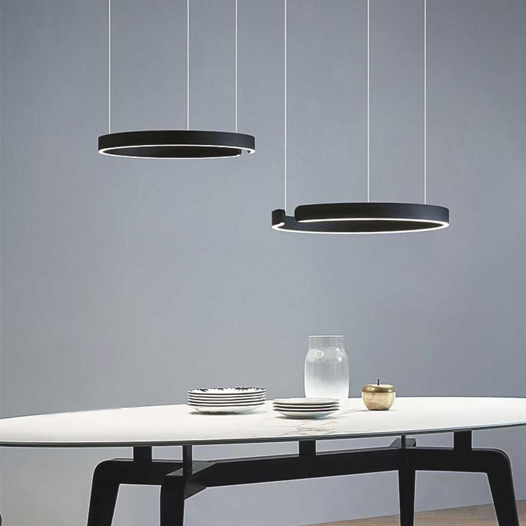 Dimmable LED Ring Chandelier with Remote, Black, Gold or White