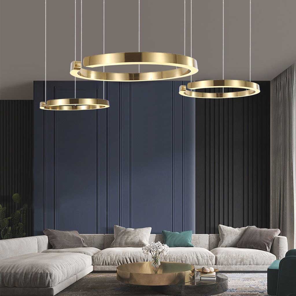 Dimmable LED Ring Chandelier with Remote, Black, Gold or White