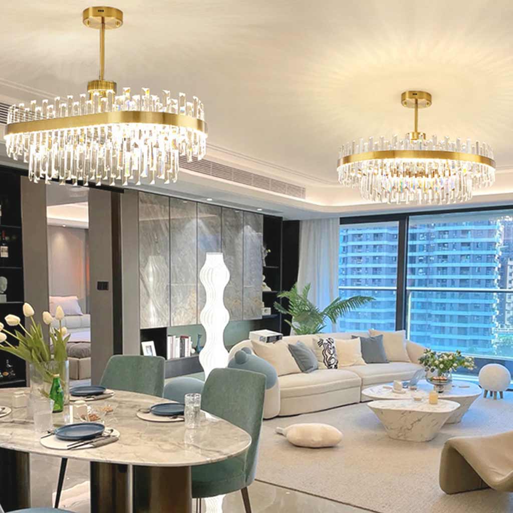 Gold Crystal LED Chandelier, Round or Oval, 60-100cm