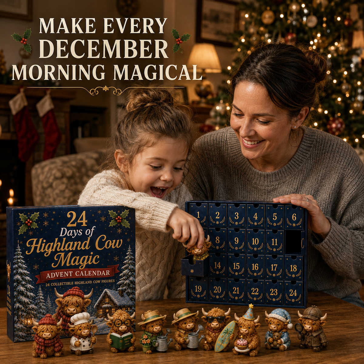 Highland Cow Advent Calendar with 24 Collectable Figures