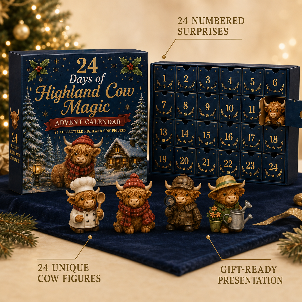 Highland Cow Advent Calendar with 24 Collectable Figures