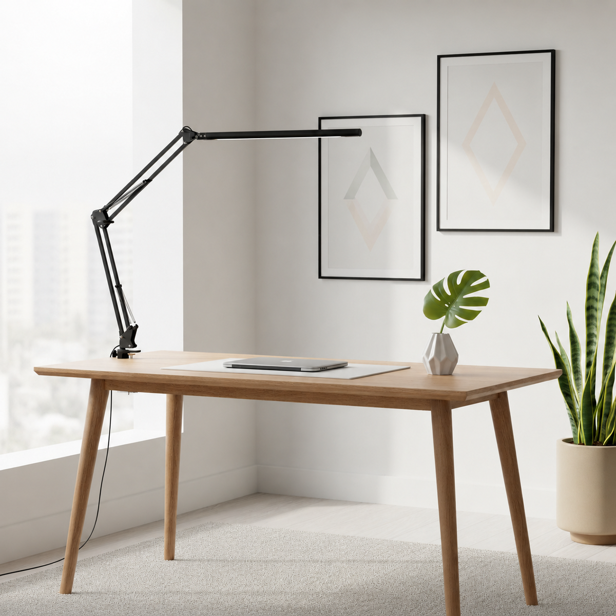 Dimmable LED Clamp Desk Lamp, 360° Flexible Arm, Black