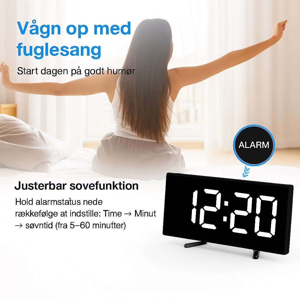 Digital LED Alarm Clock with Curved Display and Night Mode