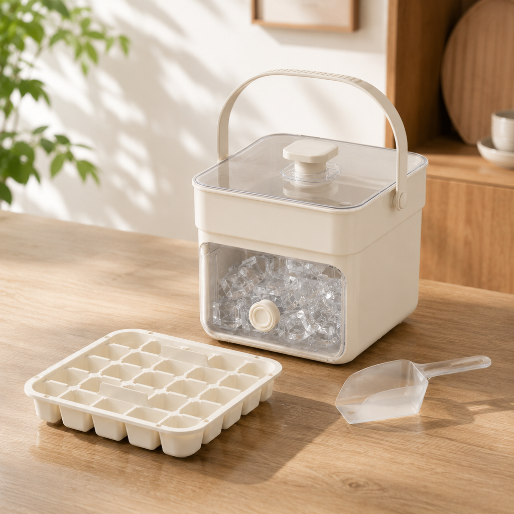 Ice Cube Tray with Lid and Built-In Storage Bin