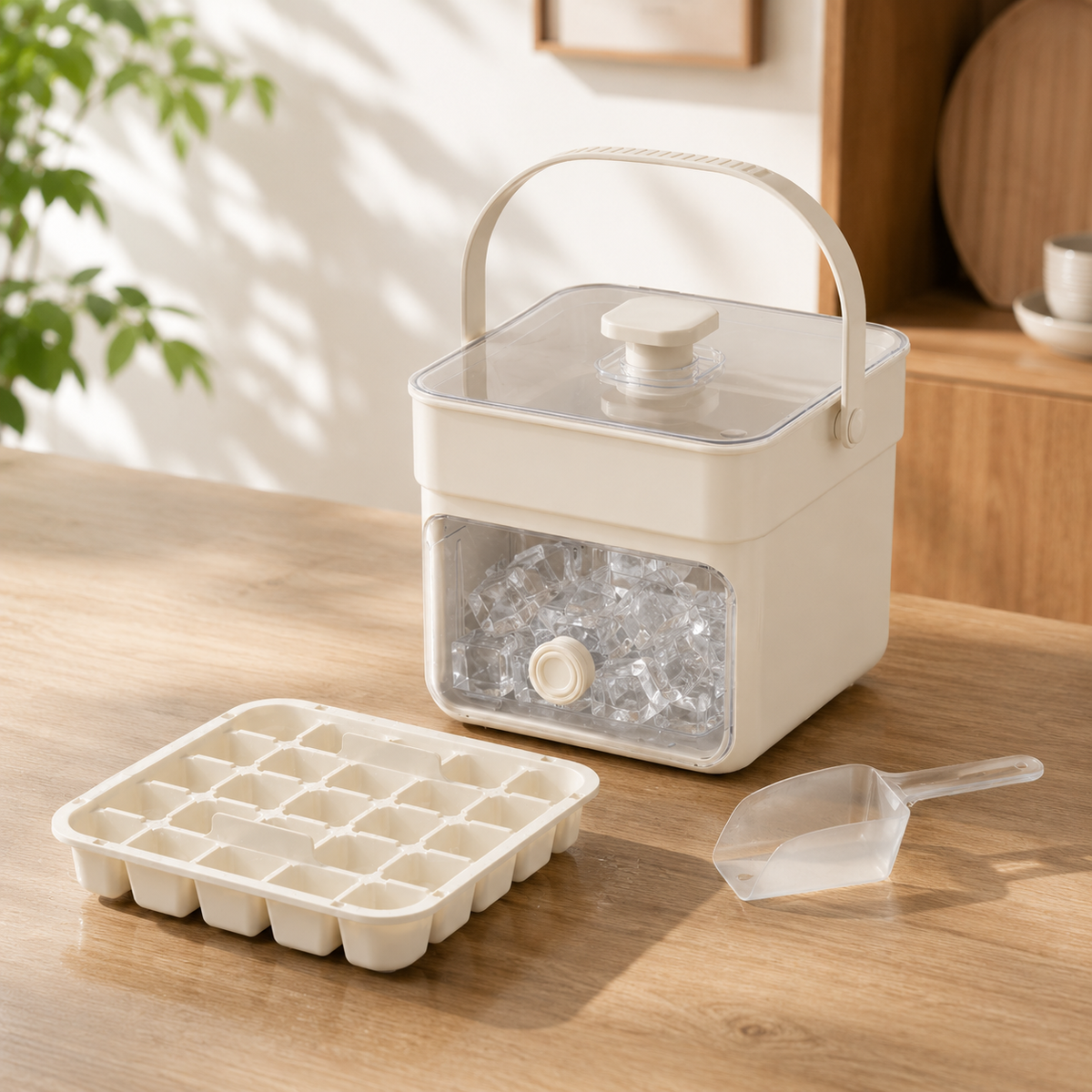 Ice Cube Tray with Lid and Built-In Storage Bin