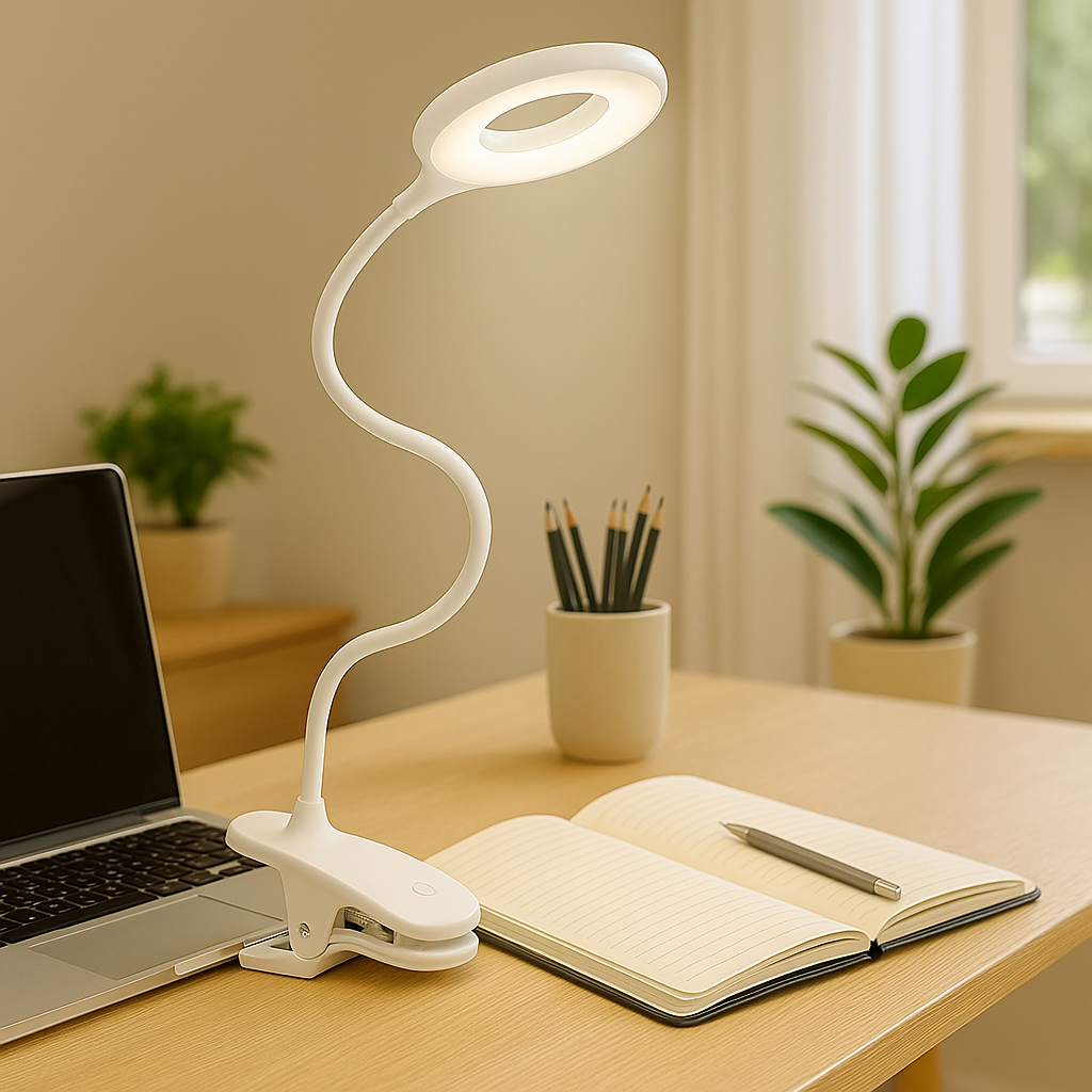 Clip On LED Reading Light with 45 cm Gooseneck, USB Rechargeable