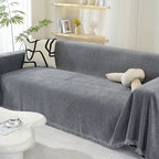 Chenille Herringbone Throw with Tassel Fringe, Four Colours