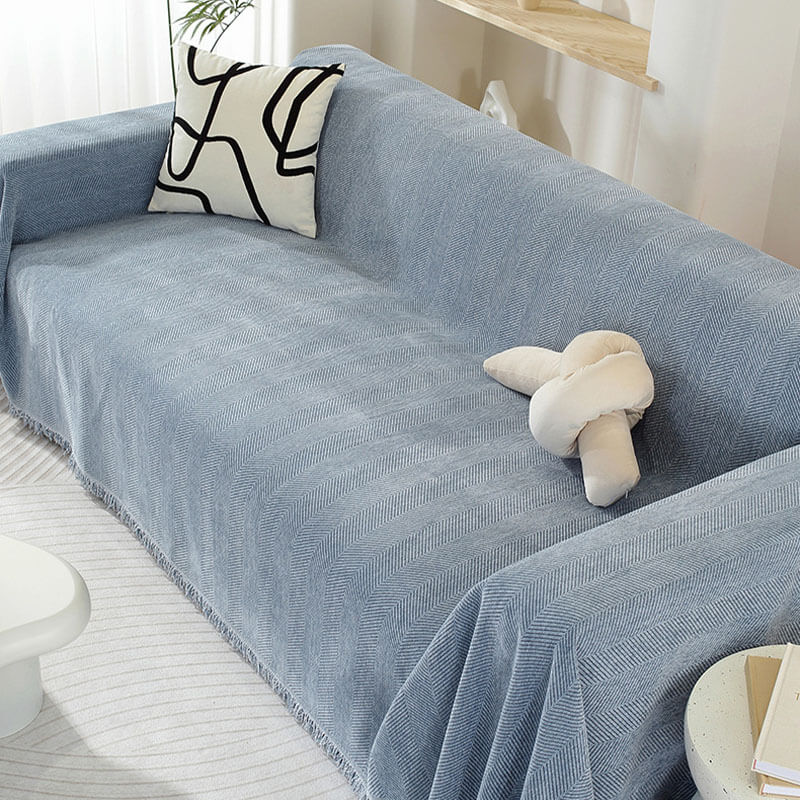 Chenille Herringbone Throw with Tassel Fringe, Four Colours