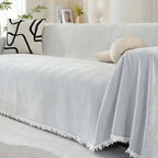 Chenille Herringbone Throw with Tassel Fringe, Four Colours
