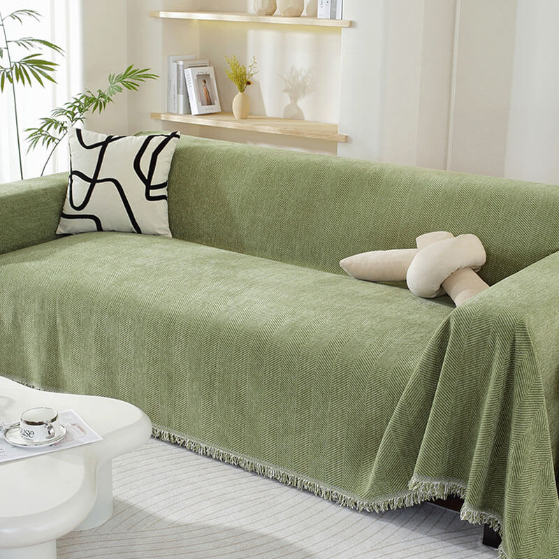 Chenille Herringbone Throw with Tassel Fringe, Four Colours