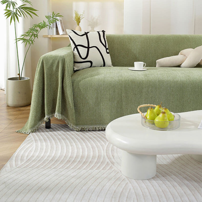 Chenille Herringbone Throw with Tassel Fringe, Four Colours