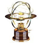 Mechanical Solar System Model with Gemstone Planets and Oak Base