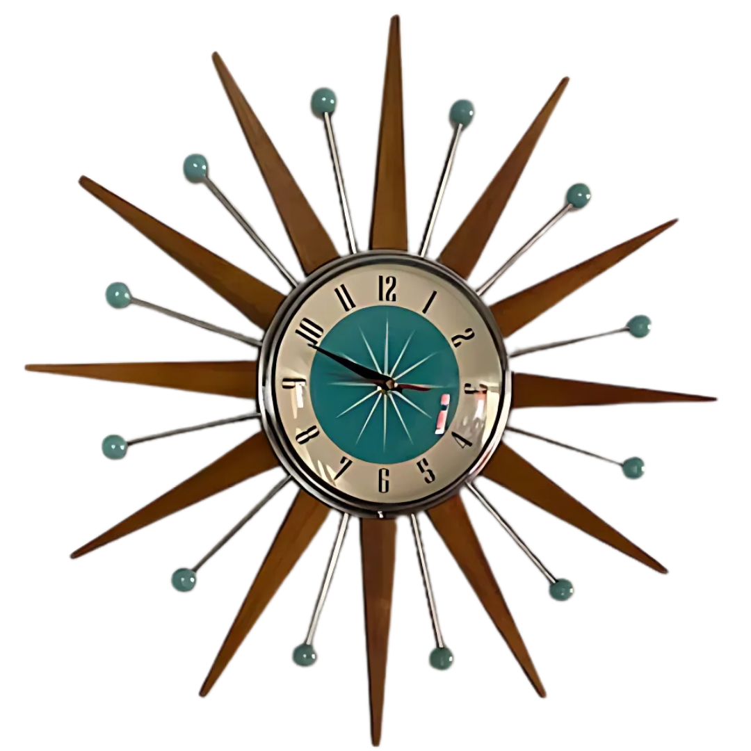 Handmade Retro Sunburst Wall Clock, 40 x 40cm, Silent