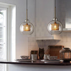 Glass Pendant Light with Inner Metal Mesh Shade, Two Shapes