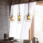 Glass Pendant Light with Inner Metal Mesh Shade, Two Shapes