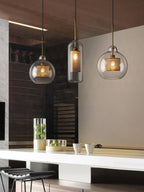 Glass Pendant Light with Inner Metal Mesh Shade, Two Shapes