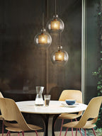 Glass Pendant Light with Inner Metal Mesh Shade, Two Shapes
