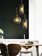 Glass Pendant Light with Inner Metal Mesh Shade, Two Shapes