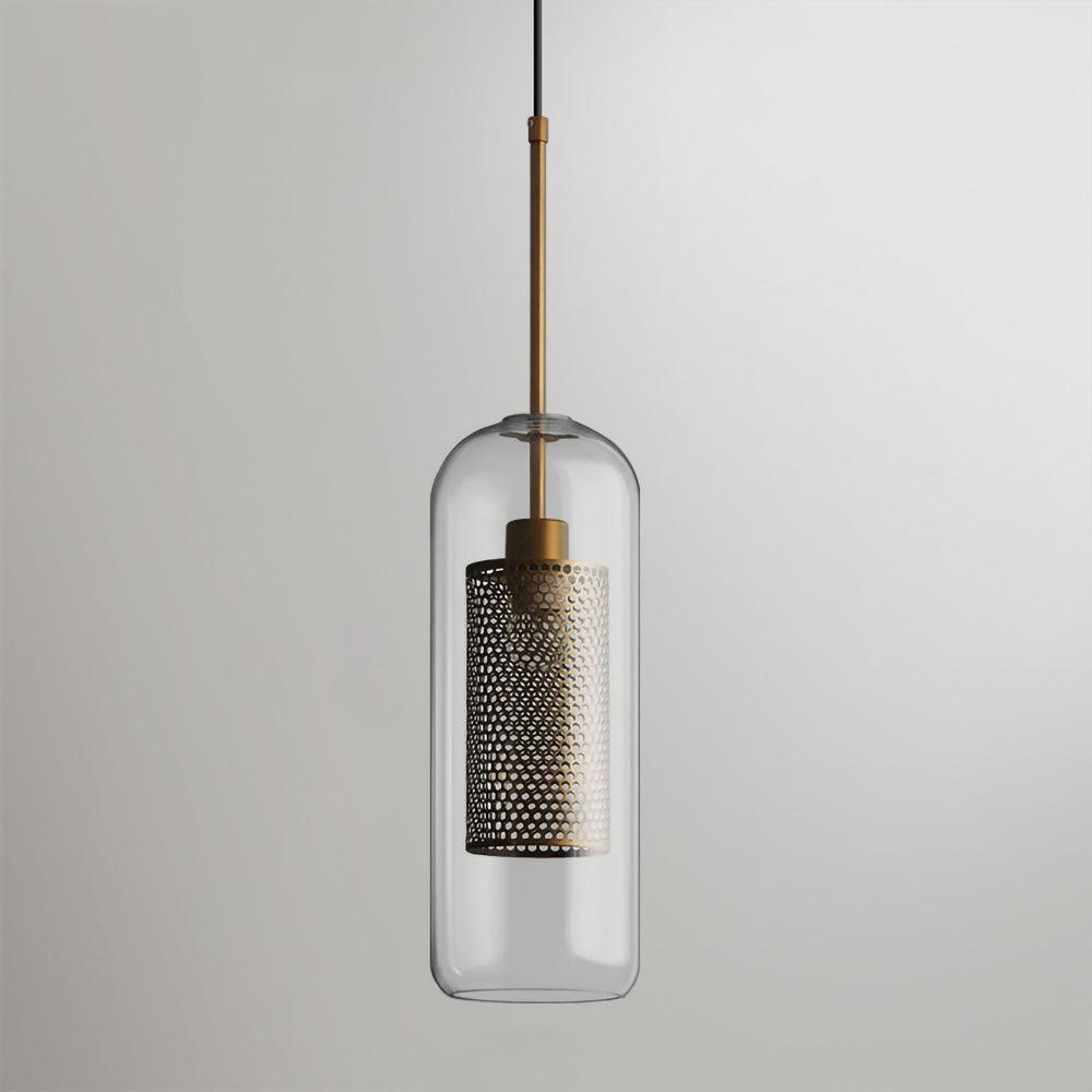 Glass Pendant Light with Inner Metal Mesh Shade, Two Shapes