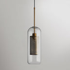 Glass Pendant Light with Inner Metal Mesh Shade, Two Shapes