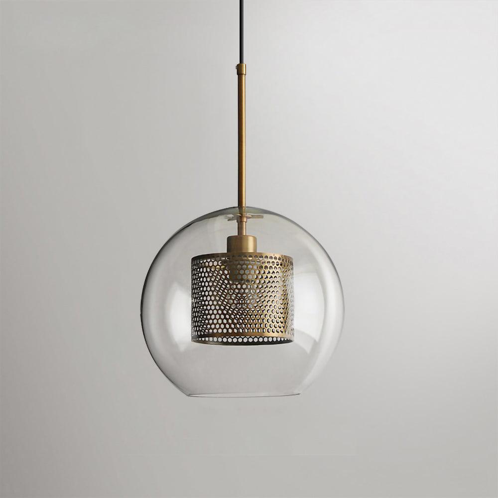 Glass Pendant Light with Inner Metal Mesh Shade, Two Shapes