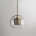 Glass Pendant Light with Inner Metal Mesh Shade, Two Shapes