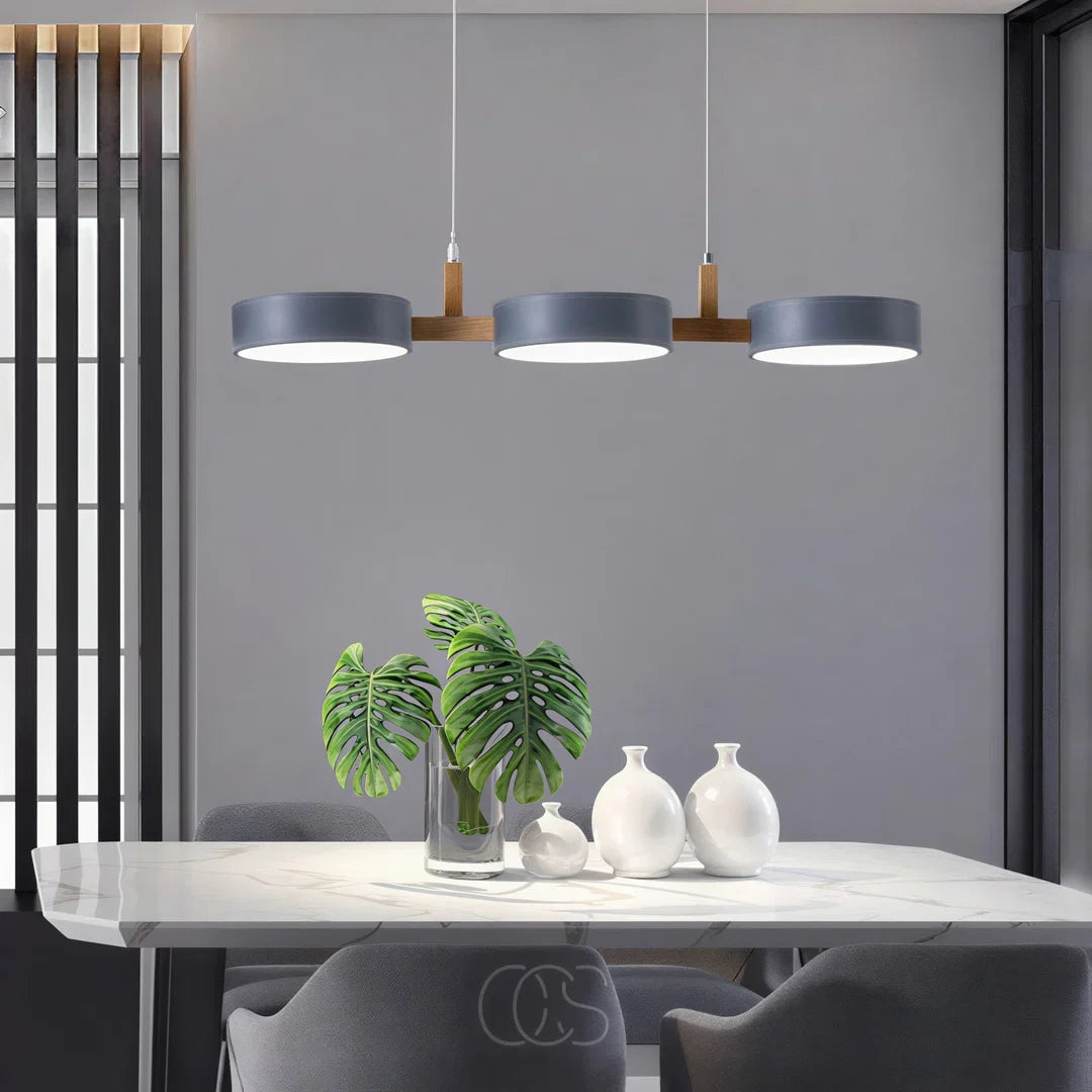 Round LED Pendant Light with Wood Details, 77 cm