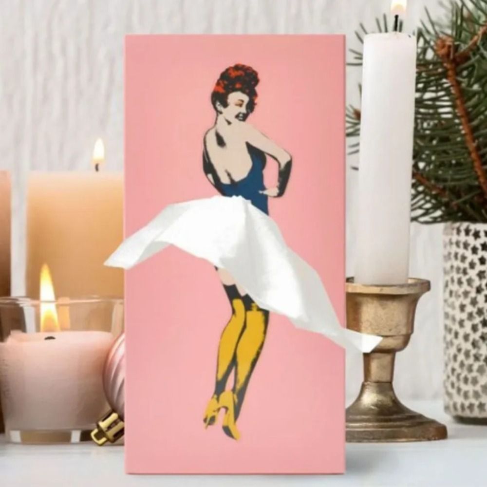 Sculptural Tissue Box with Flying Skirt Figure, 25 x 13 cm