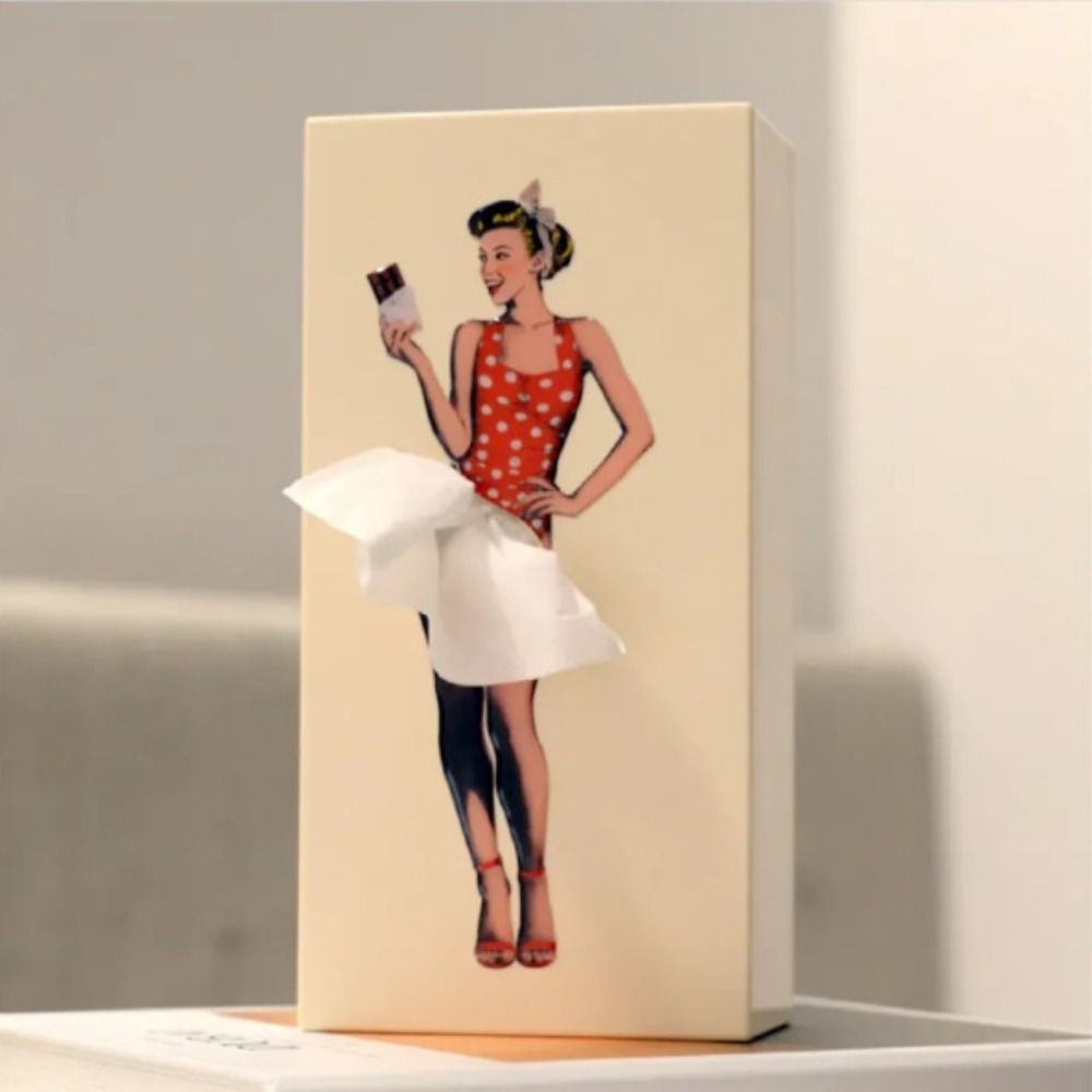 Sculptural Tissue Box with Flying Skirt Figure, 25 x 13 cm