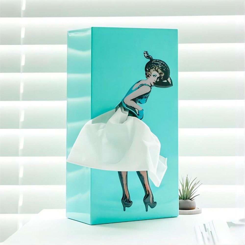Sculptural Tissue Box with Flying Skirt Figure, 25 x 13 cm