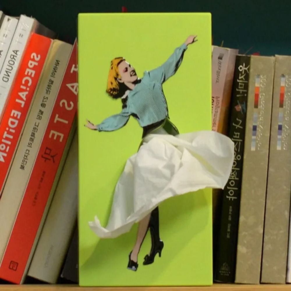 Sculptural Tissue Box with Flying Skirt Figure, 25 x 13 cm