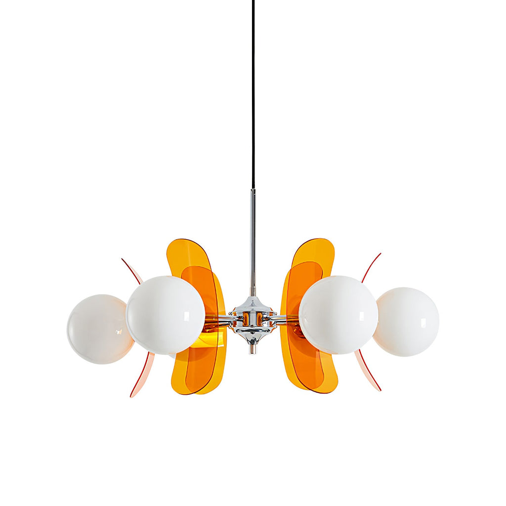Modern Sputnik Chandelier with Coloured Acrylic and Glass Globes
