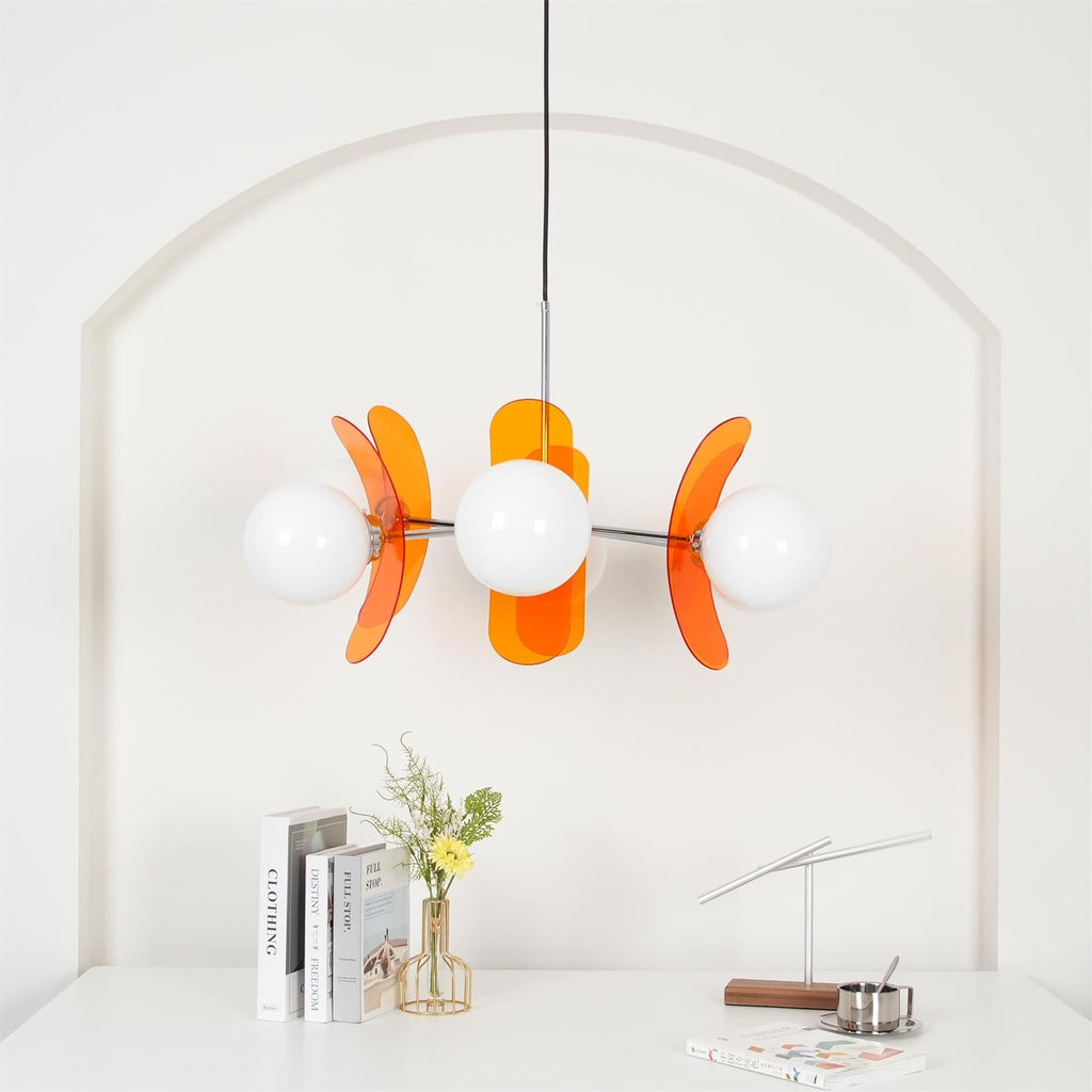 Modern Sputnik Chandelier with Coloured Acrylic and Glass Globes