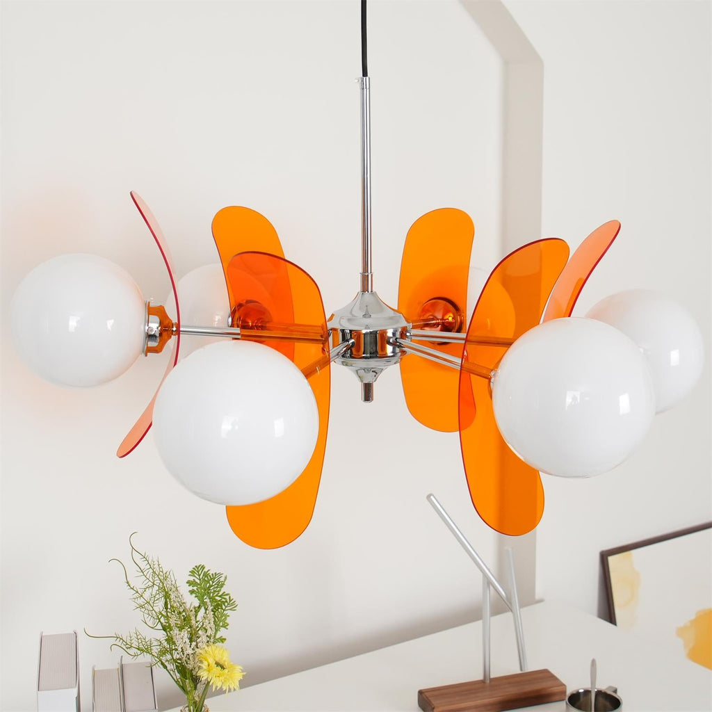Modern Sputnik Chandelier with Coloured Acrylic and Glass Globes