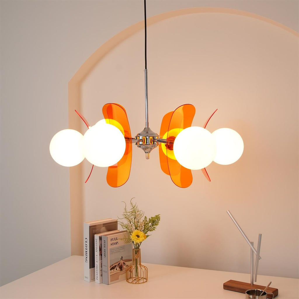 Modern Sputnik Chandelier with Coloured Acrylic and Glass Globes