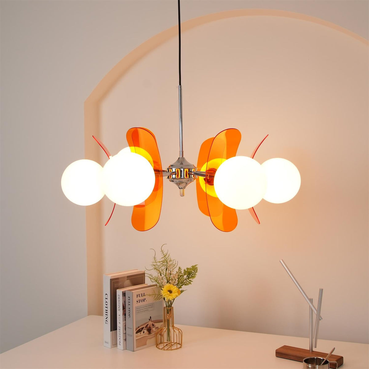Modern Sputnik Chandelier with Coloured Acrylic and Glass Globes
