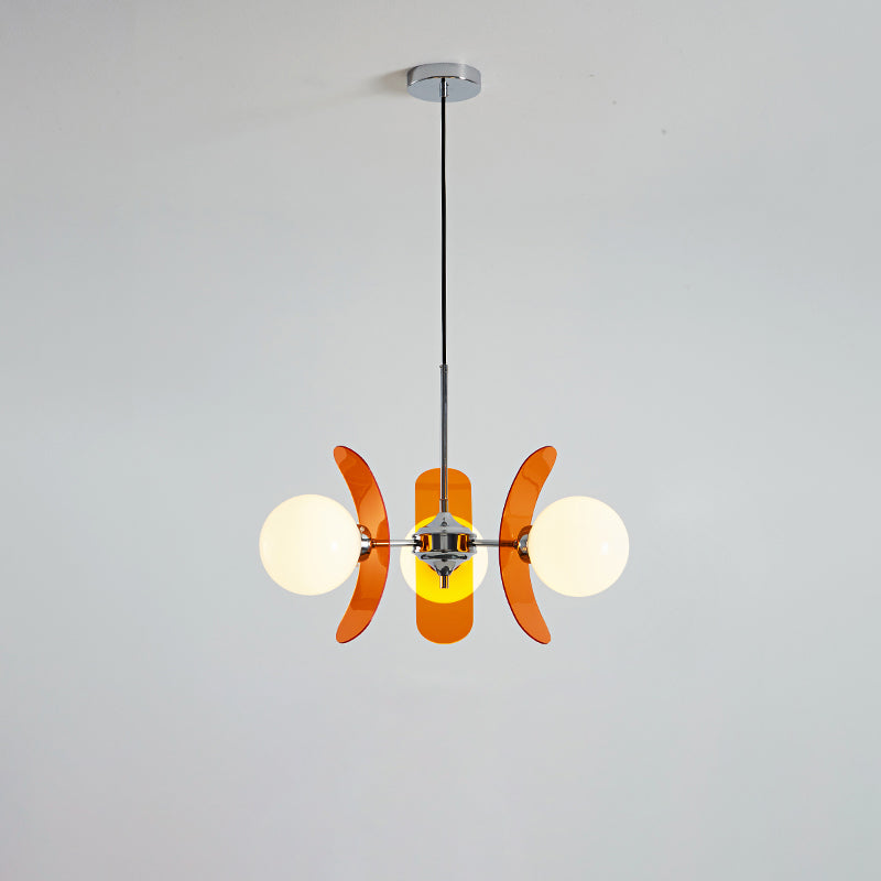 Modern Sputnik Chandelier with Coloured Acrylic and Glass Globes