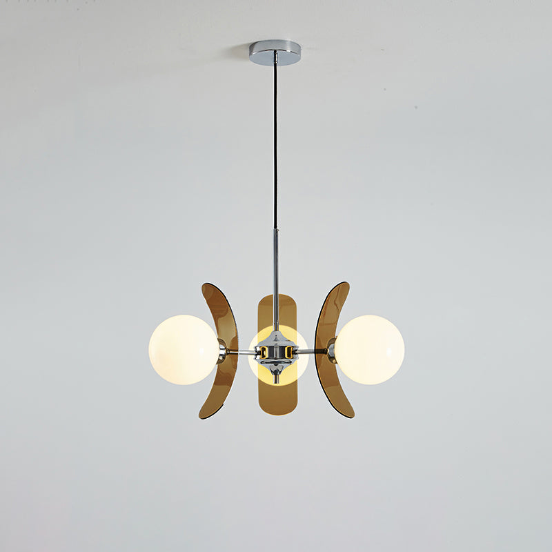 Modern Sputnik Chandelier with Coloured Acrylic and Glass Globes