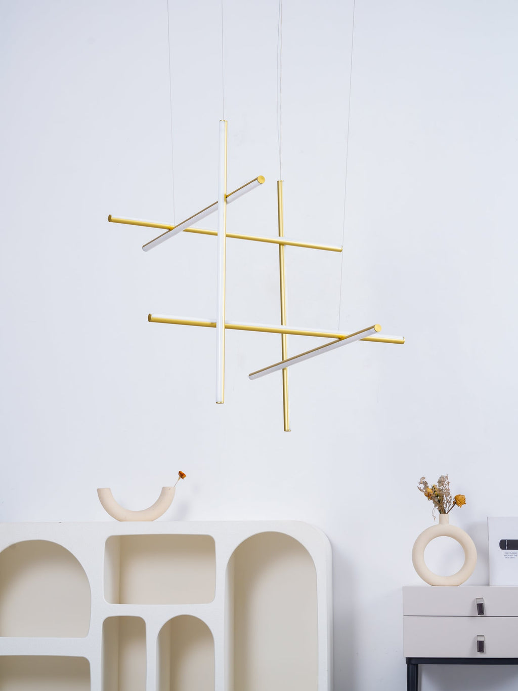 Linear Grid LED Chandelier in Aluminium, Gold or Black