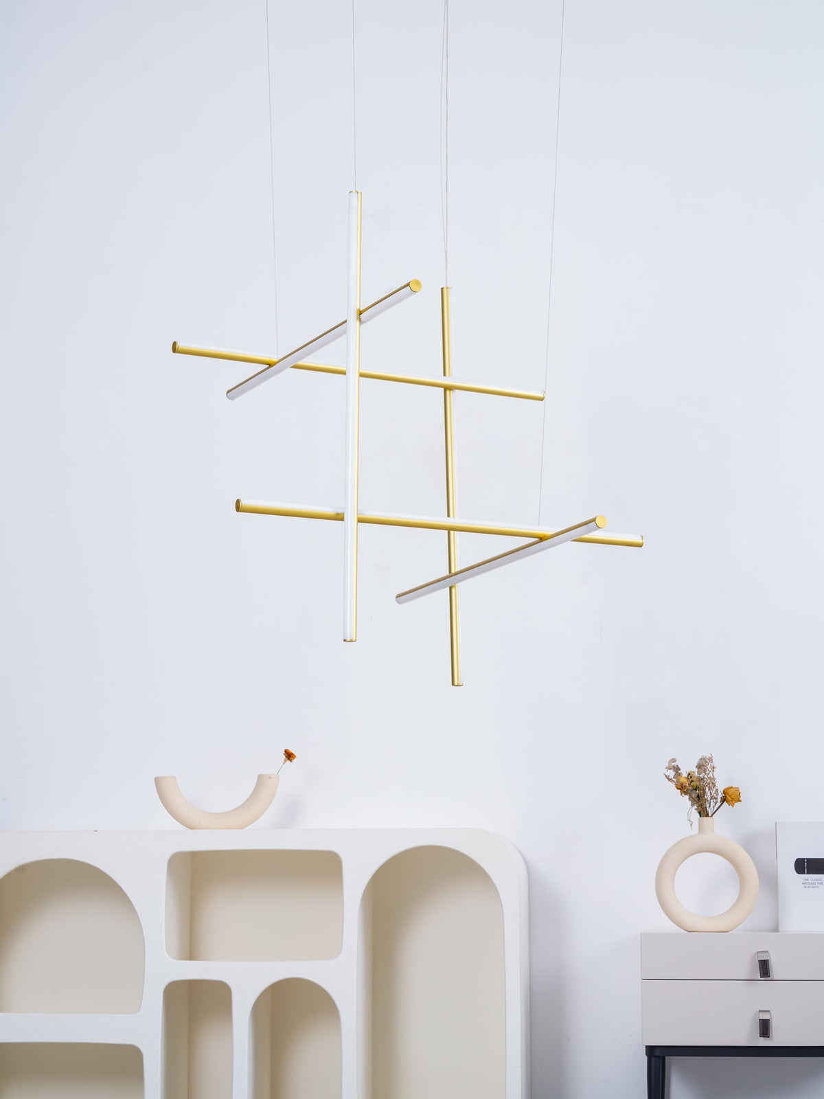 Linear Grid LED Chandelier in Aluminium, Gold or Black